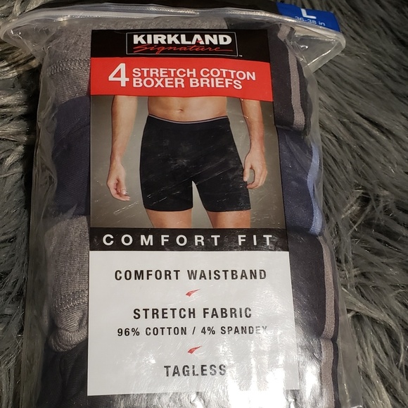 4-Pack 2 Black 2 Gray Large Kirkland Signature Mens Boxer Cotton Brief
